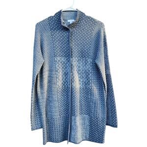 J Jill Patchwork Jacquard Topper Cardigan Azure Heather Multi XS SAMPLE